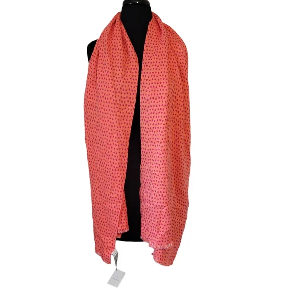 NWT Vera Bradley Cora Meadows Reversible Polka Dot Scarf Pink Orange Wrap - Picture 5 of 6
